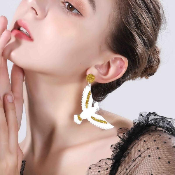 Boucle d'Oreille Perroquet Blanc Doré