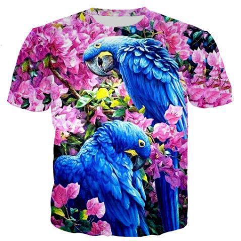 T-Shirt Perroquet Ara Hyacinthe Fleur | Perroquet-Royal